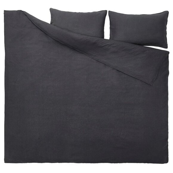 New IKEA DYTAG Linen Duvet Cover and Pillowcases, Dark Gray, Queen - Picture 1 of 5